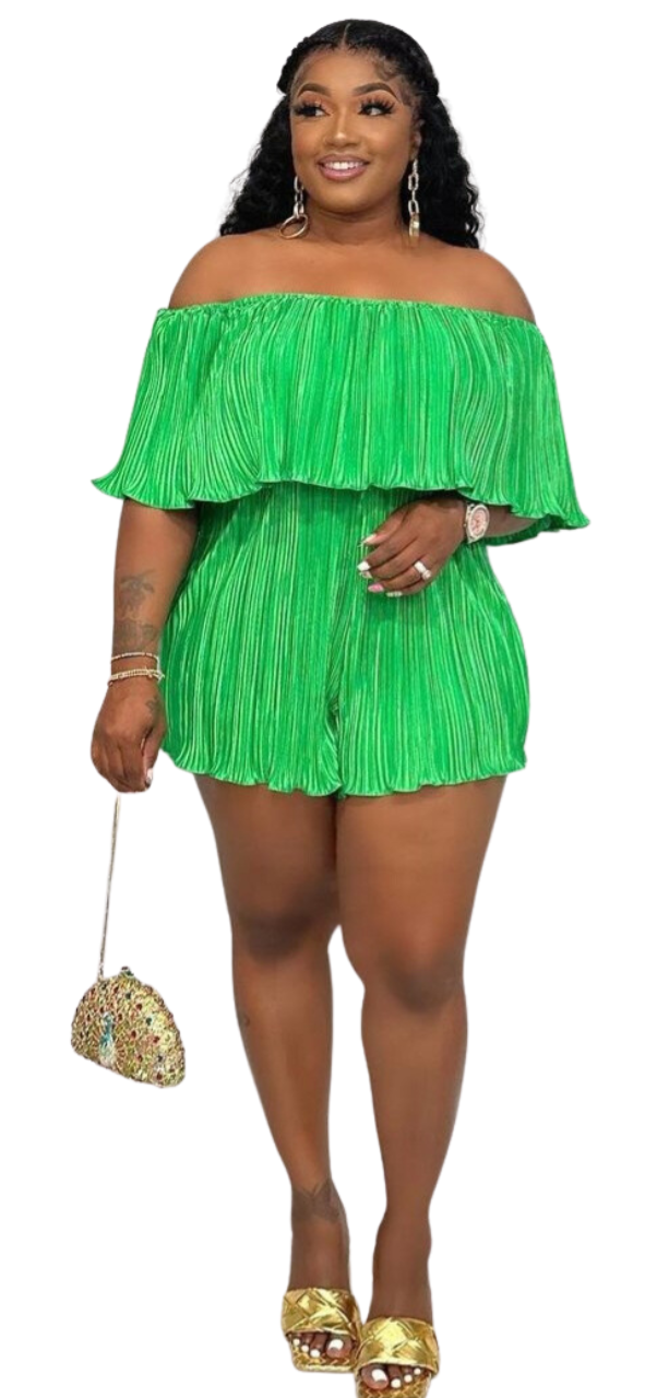 Green Off the Shoulder Romper