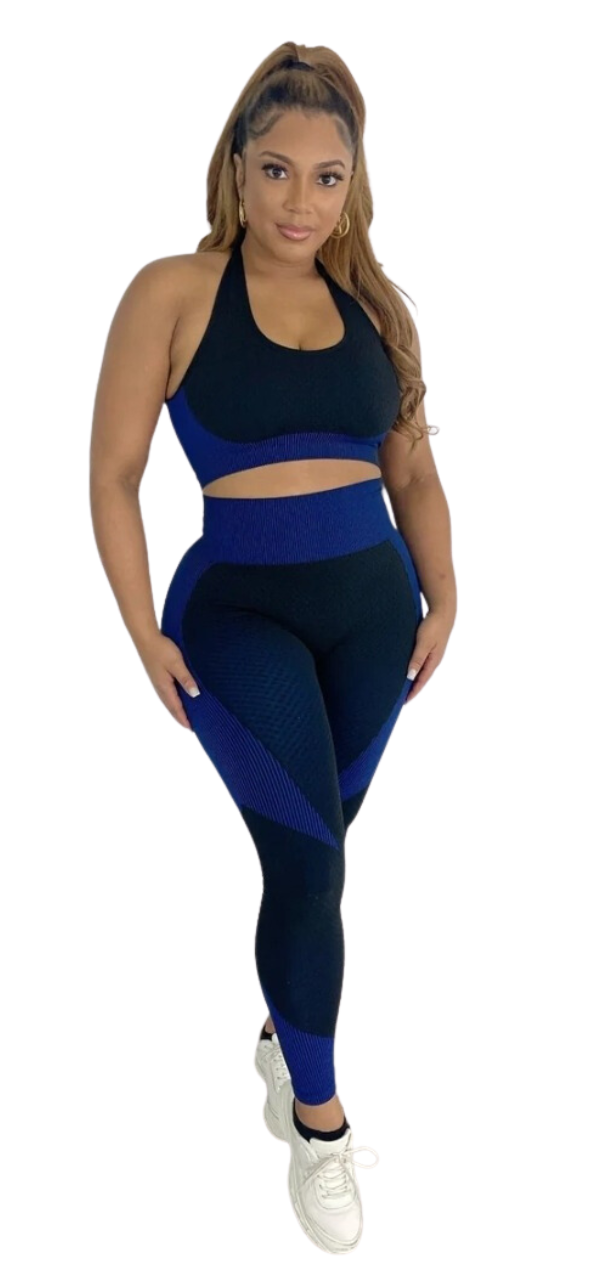 Blue Seamless Active Bra & Legging Set