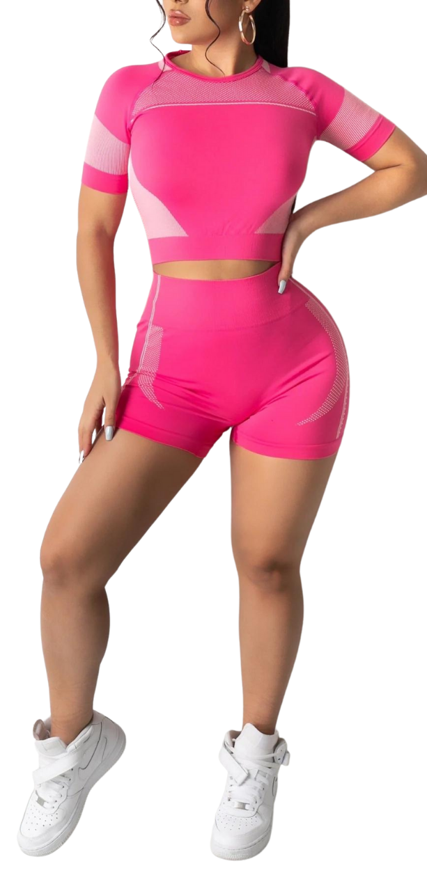 Pink Seamless Biker Short Set