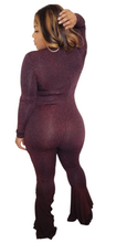 Load image into Gallery viewer, Burgundy Striped Bell Bottom Jumpsuit
