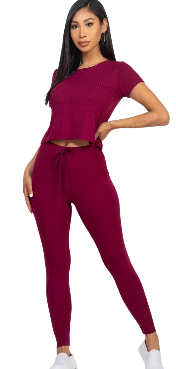 Ribbed Tank & Legging Set -Burgundy