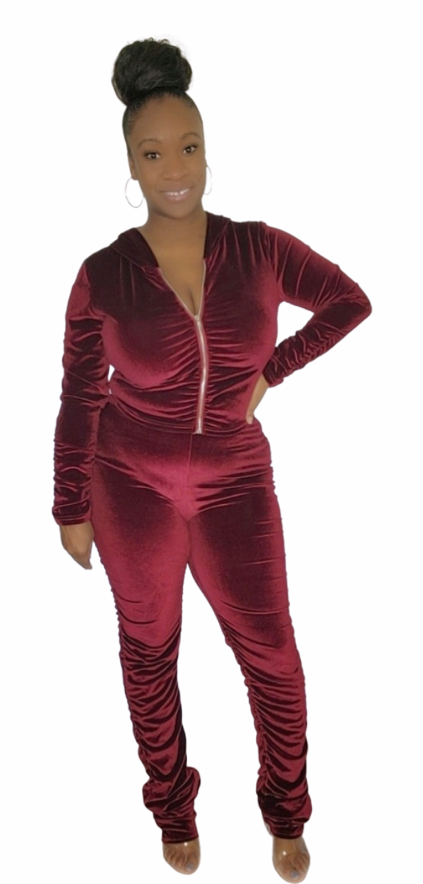 Love Velour Set Burgundy